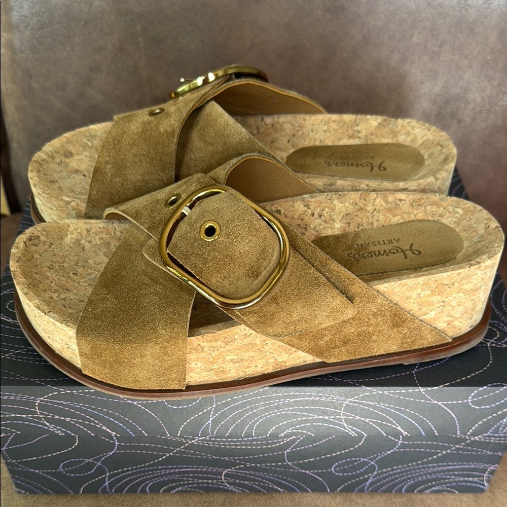 Homers Tan Suede Cork Platform Sandal 38.5 - worn twice!